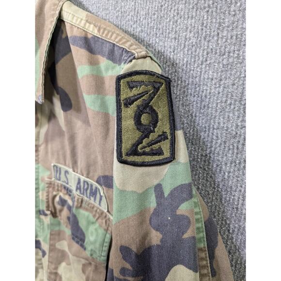 VTG BDU Cold Weather Top Mens Small Regular Woodland Camo Army 72nd FA Patch - Picture 3 of 11